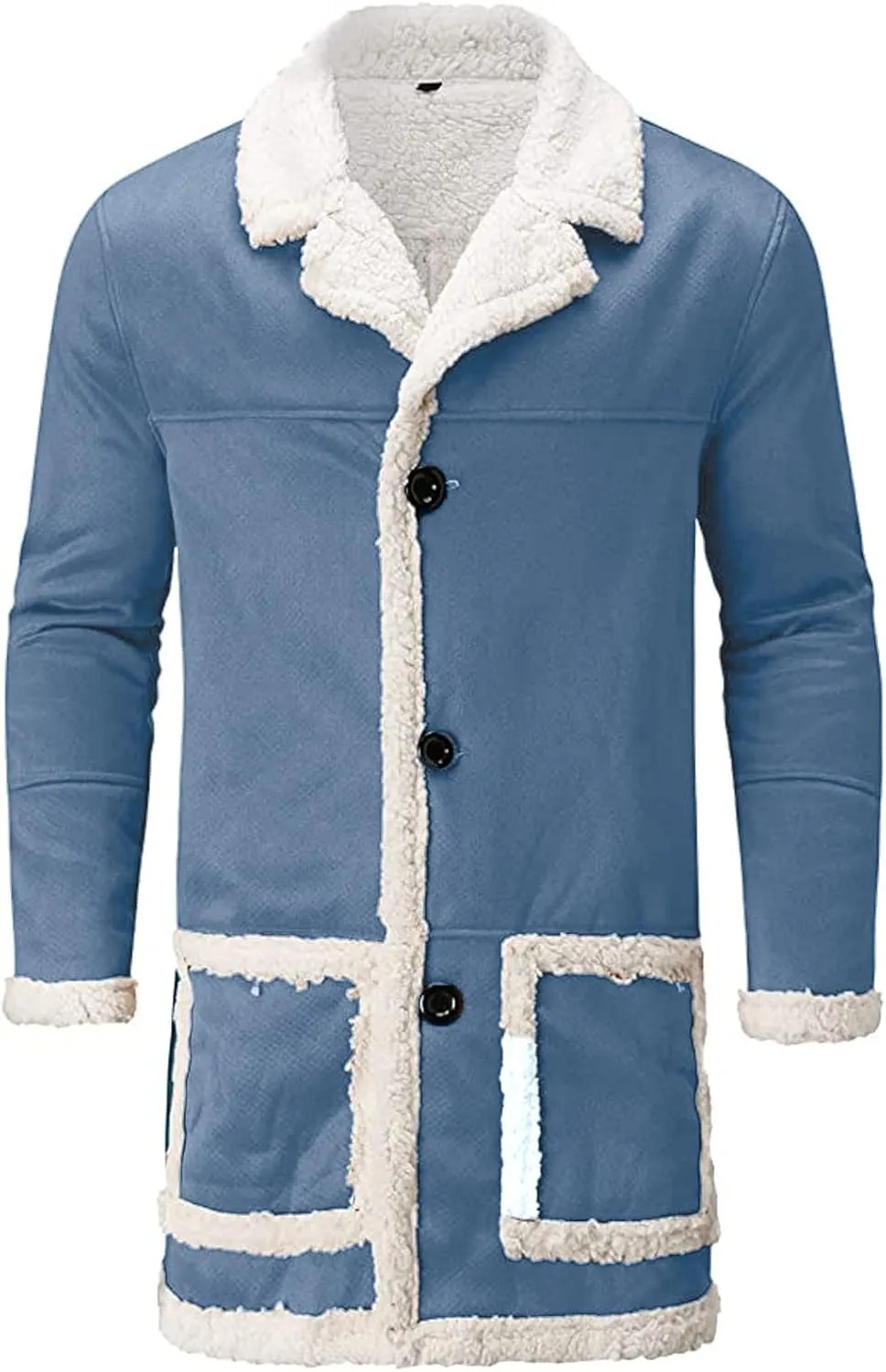 Ymosrh Men's Warm Coat Casual Sherpa Fleece Lined Jackets Winter Fur Collar Long Trench Coats with Pockets Jacket, M-5XL