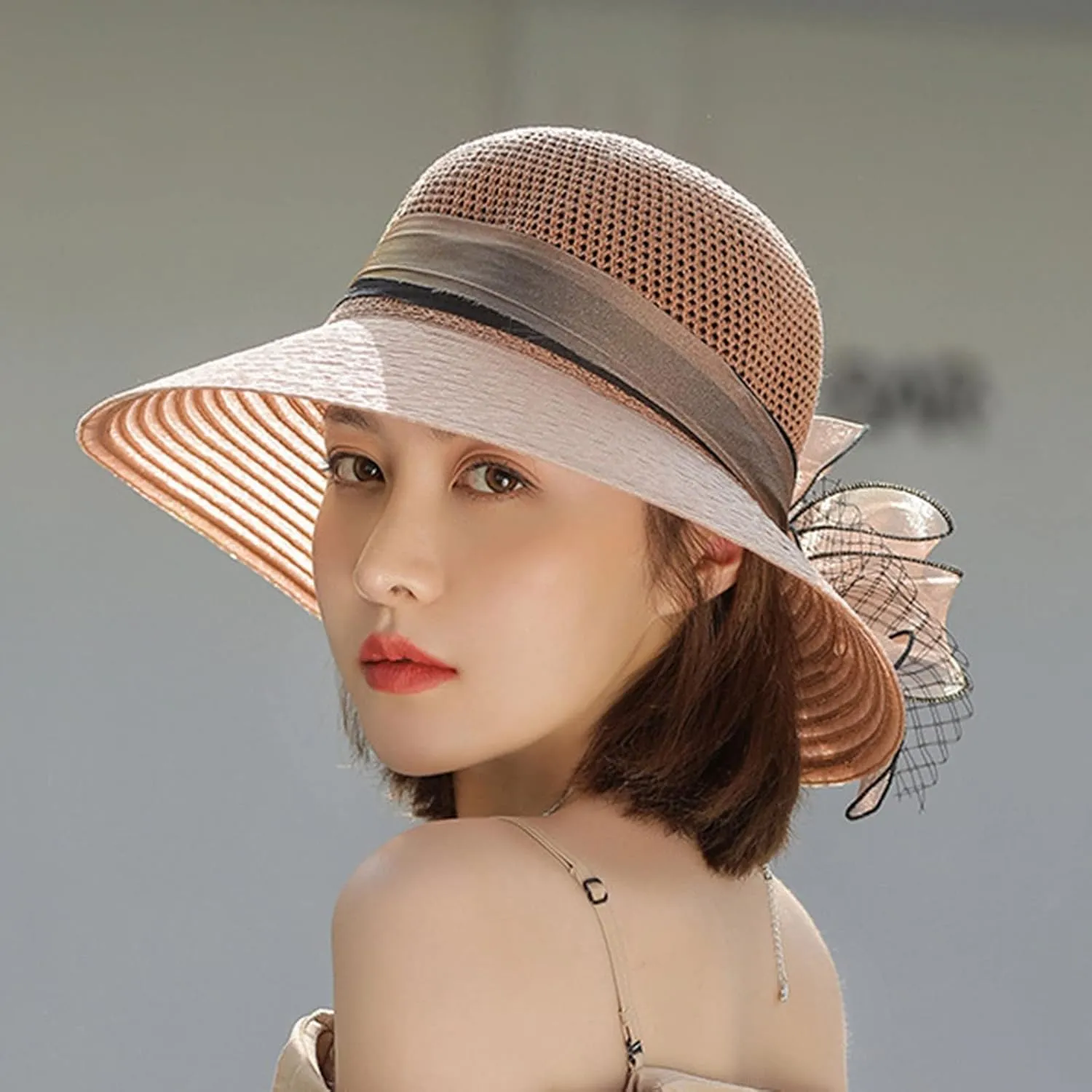 YOLAI Church Hats for Women Fashionable 2024 Hats 1950S 20S with Rhinestone Wide Brim