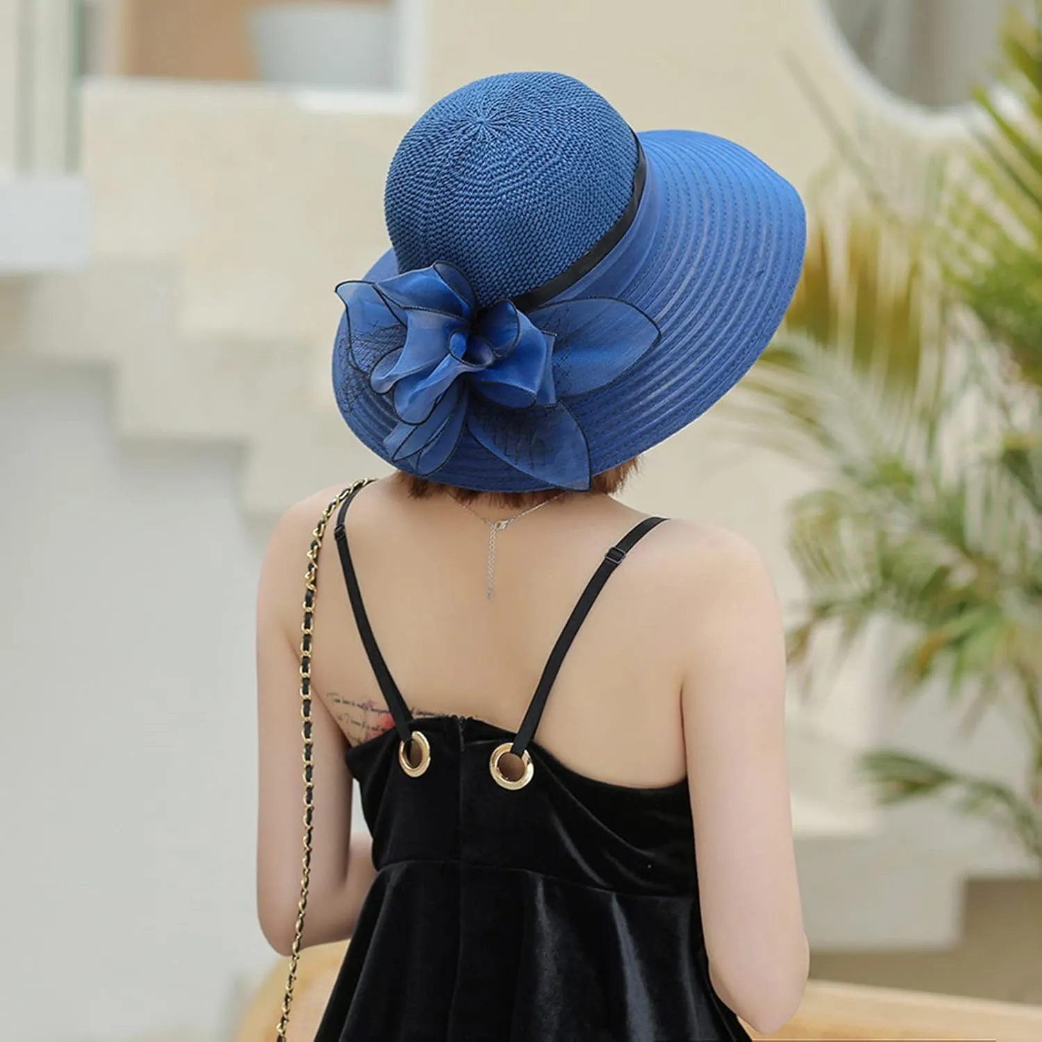 YOLAI Church Hats for Women Fashionable 2024 Hats 1950S 20S with Rhinestone Wide Brim