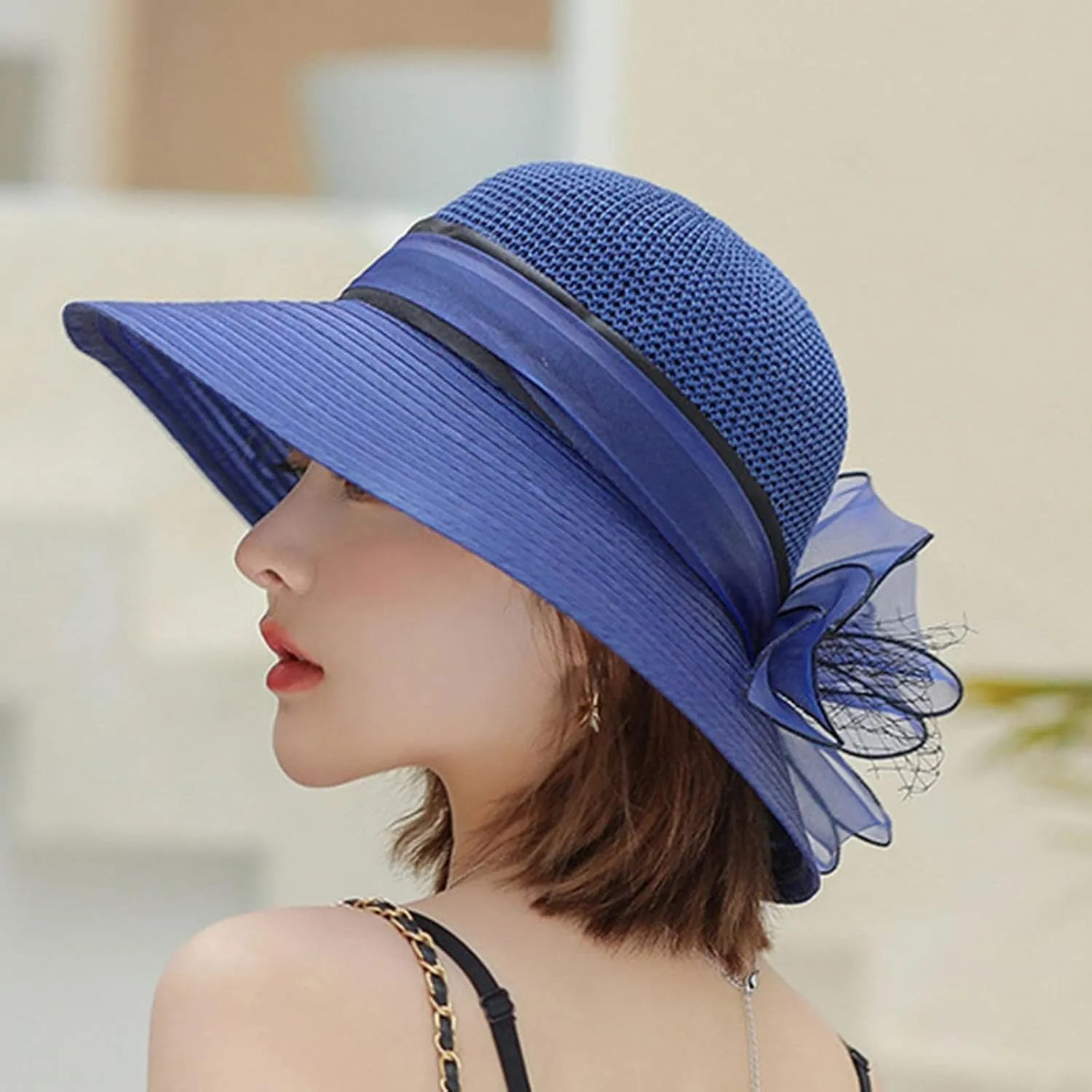YOLAI Church Hats for Women Fashionable 2024 Hats 1950S 20S with Rhinestone Wide Brim