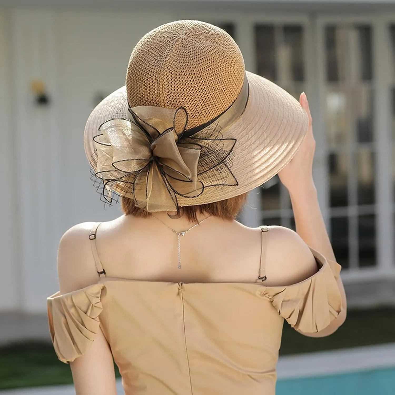 YOLAI Church Hats for Women Fashionable 2024 Hats 1950S 20S with Rhinestone Wide Brim