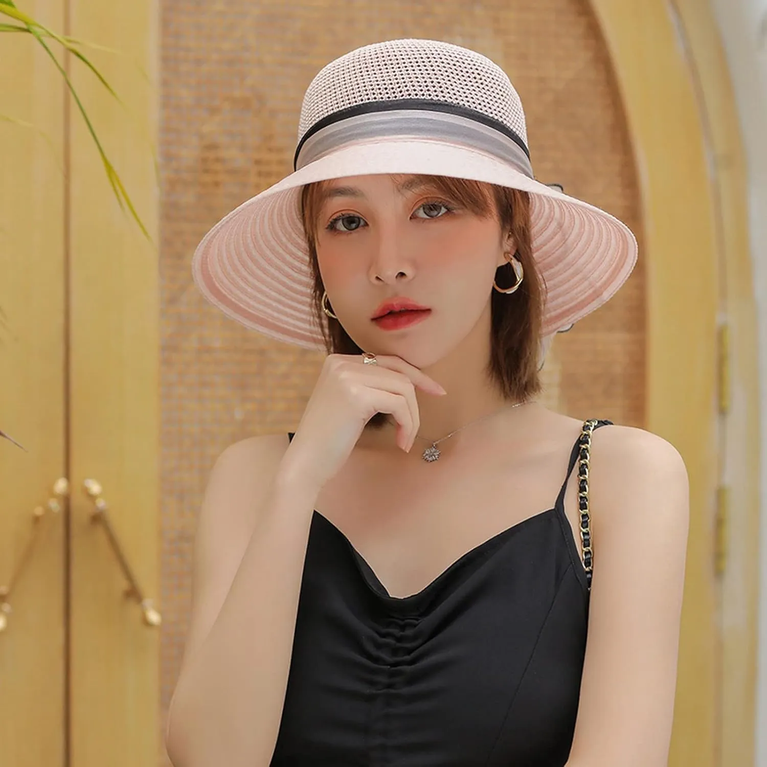 YOLAI Church Hats for Women Fashionable 2024 Hats 1950S 20S with Rhinestone Wide Brim