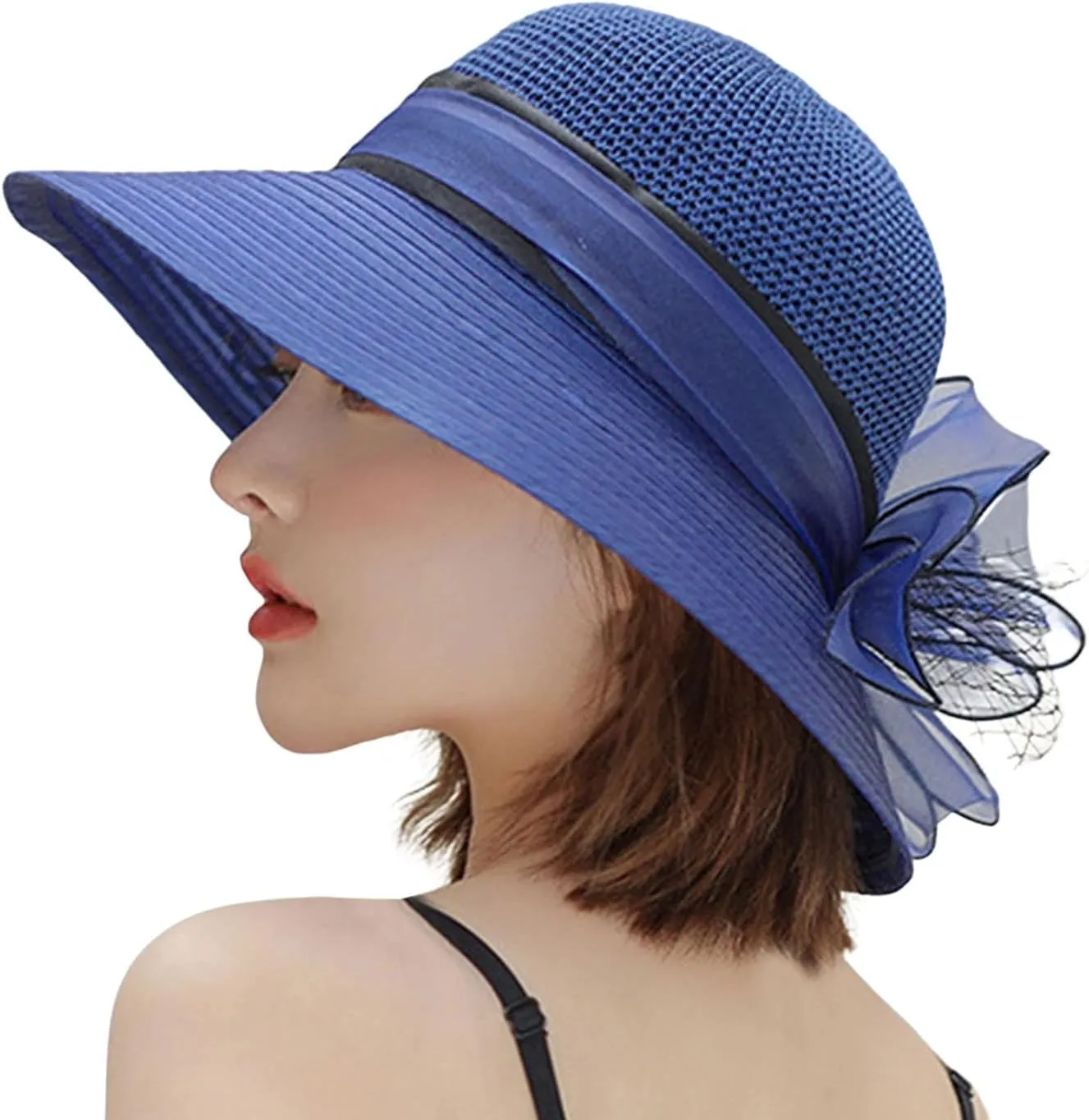 YOLAI Church Hats for Women Fashionable 2024 Hats 1950S 20S with Rhinestone Wide Brim