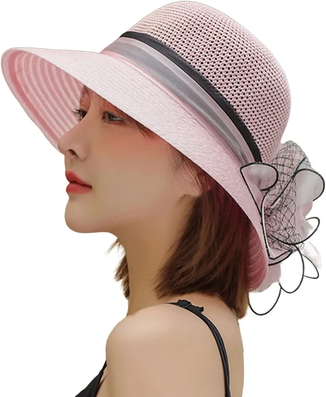 YOLAI Church Hats for Women Fashionable 2024 Hats 1950S 20S with Rhinestone Wide Brim