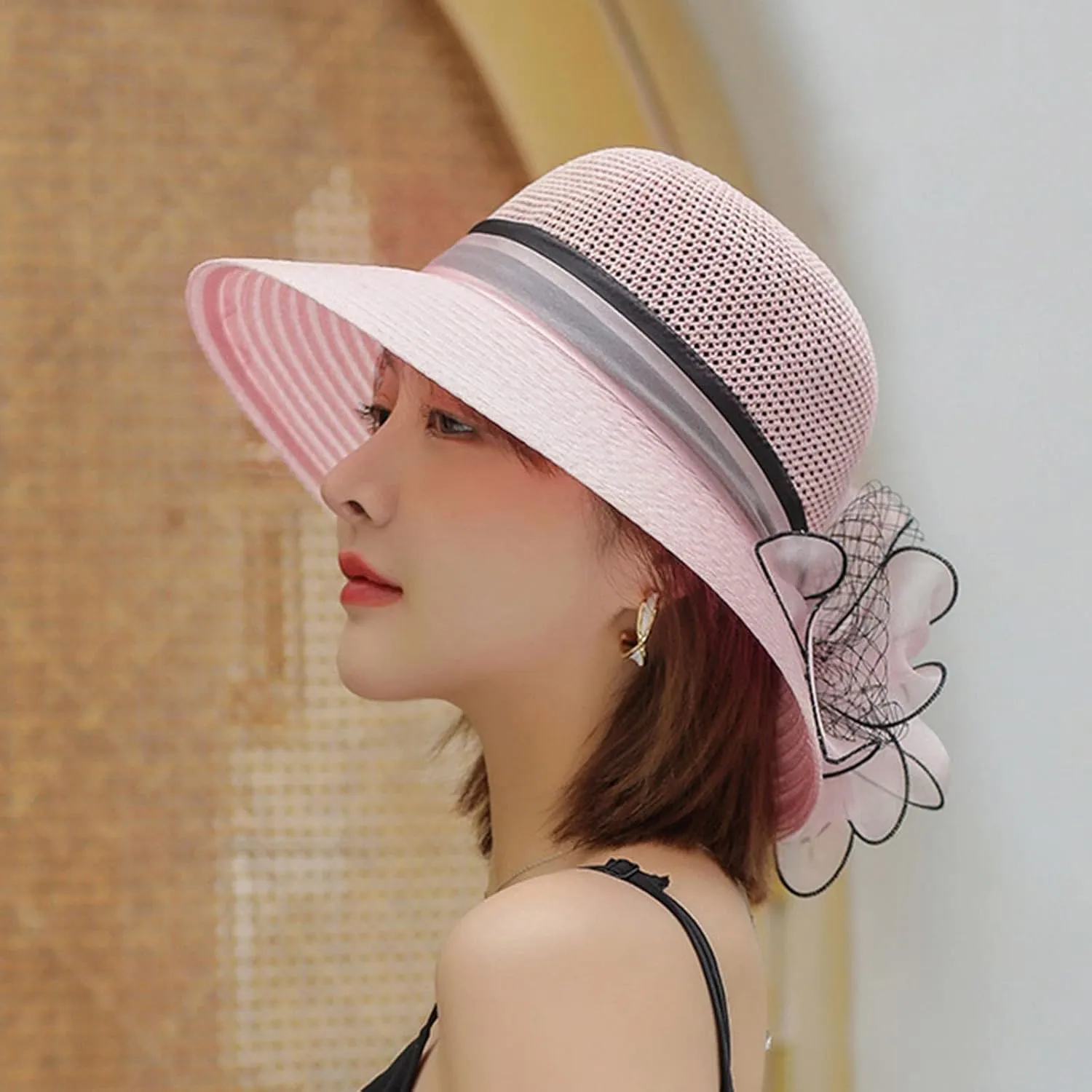 YOLAI Church Hats for Women Fashionable 2024 Hats 1950S 20S with Rhinestone Wide Brim