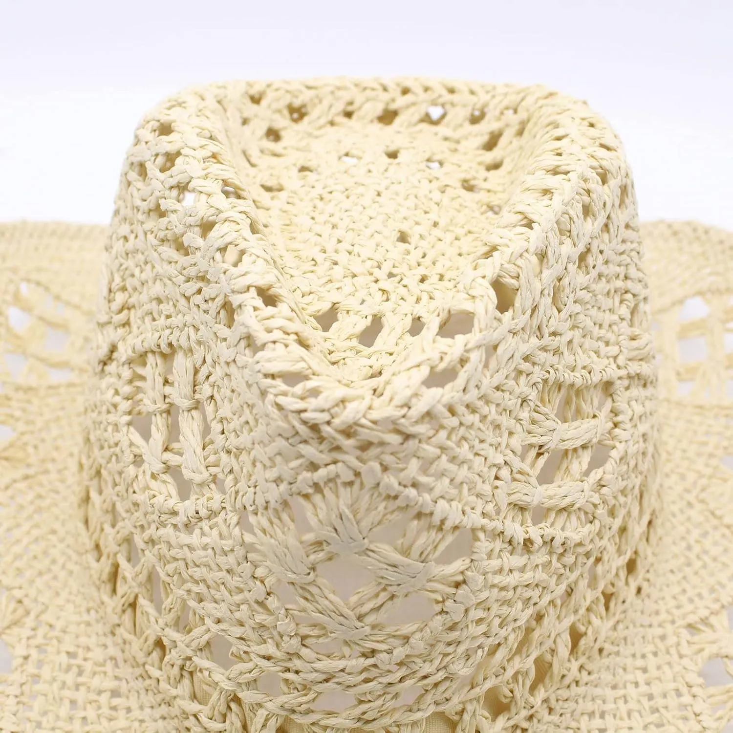 YOLAI Cowboy Stra𝐰 Hat for Mens Cowgir𝐥 Stra𝐰 Hat Breathable Hand Knit Cowboy Hat Roll Up Wide Brim Hat