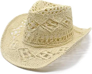 YOLAI Cowboy Stra𝐰 Hat for Mens Cowgir𝐥 Stra𝐰 Hat Breathable Hand Knit Cowboy Hat Roll Up Wide Brim Hat