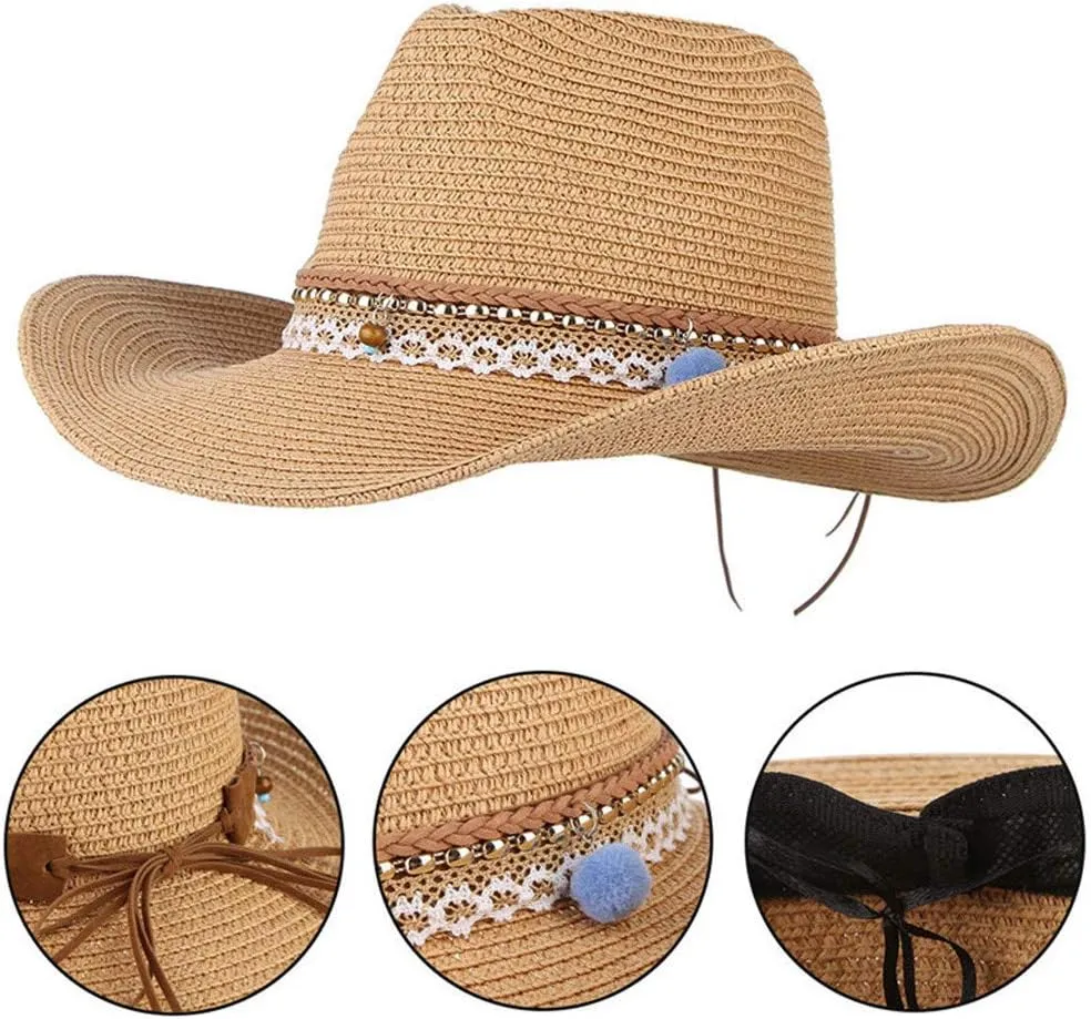 YOLAI Mens Wide Brim Sun Stra𝐰 Hat Roll Up Floppy Packable Fedora Hat Stra𝐰 Cowboy Hat for Music Festival
