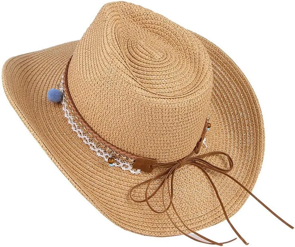 YOLAI Mens Wide Brim Sun Stra𝐰 Hat Roll Up Floppy Packable Fedora Hat Stra𝐰 Cowboy Hat for Music Festival