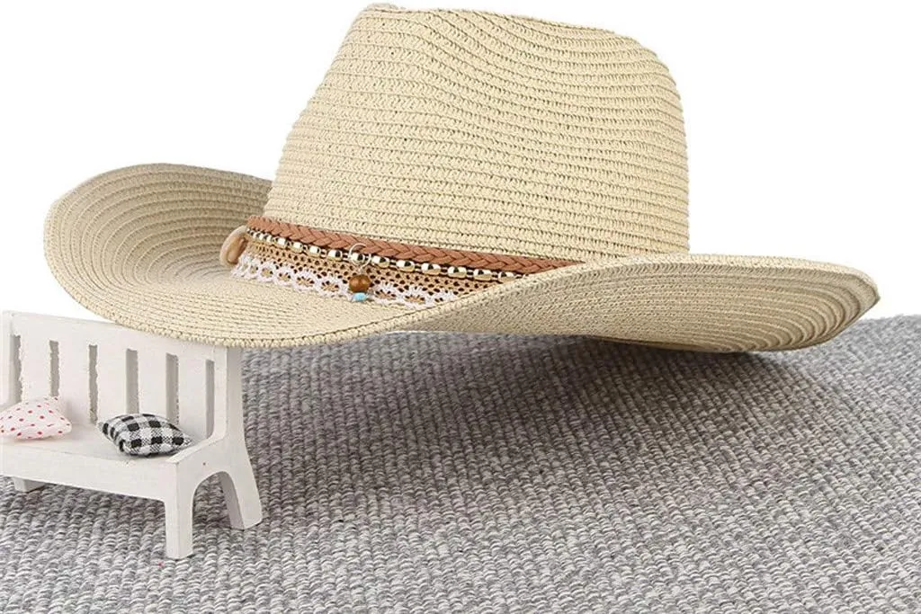 YOLAI Mens Wide Brim Sun Stra𝐰 Hat Roll Up Floppy Packable Fedora Hat Stra𝐰 Cowboy Hat for Music Festival