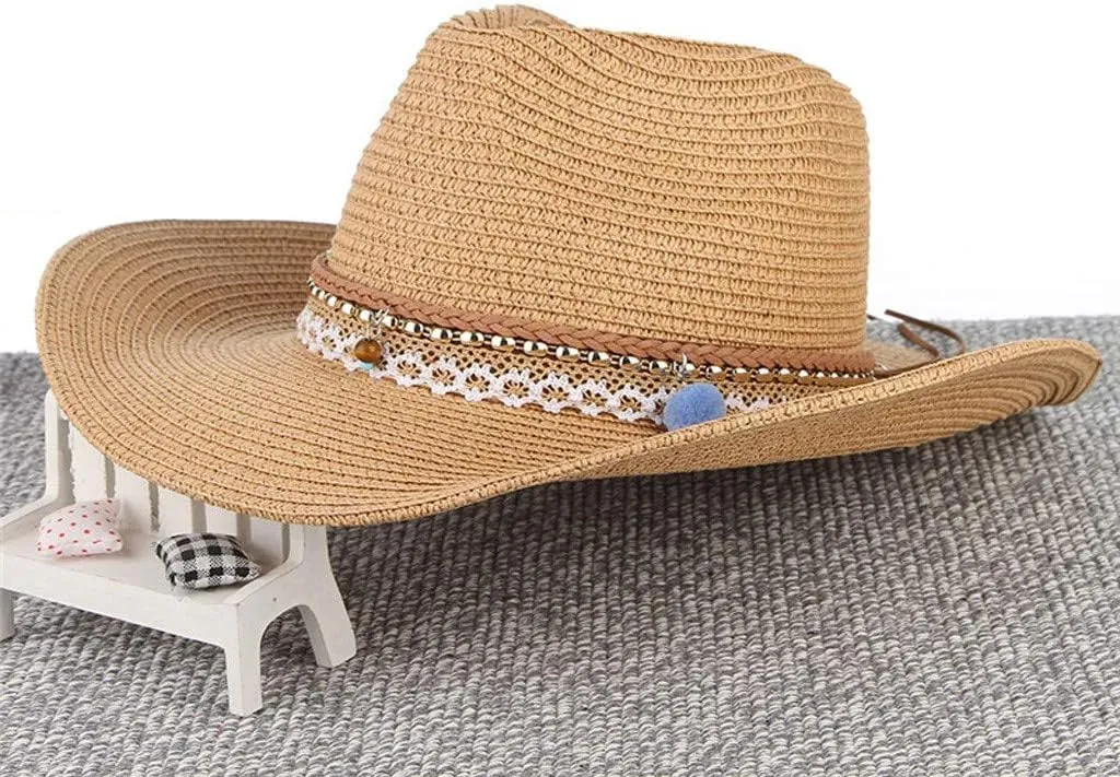 YOLAI Mens Wide Brim Sun Stra𝐰 Hat Roll Up Floppy Packable Fedora Hat Stra𝐰 Cowboy Hat for Music Festival
