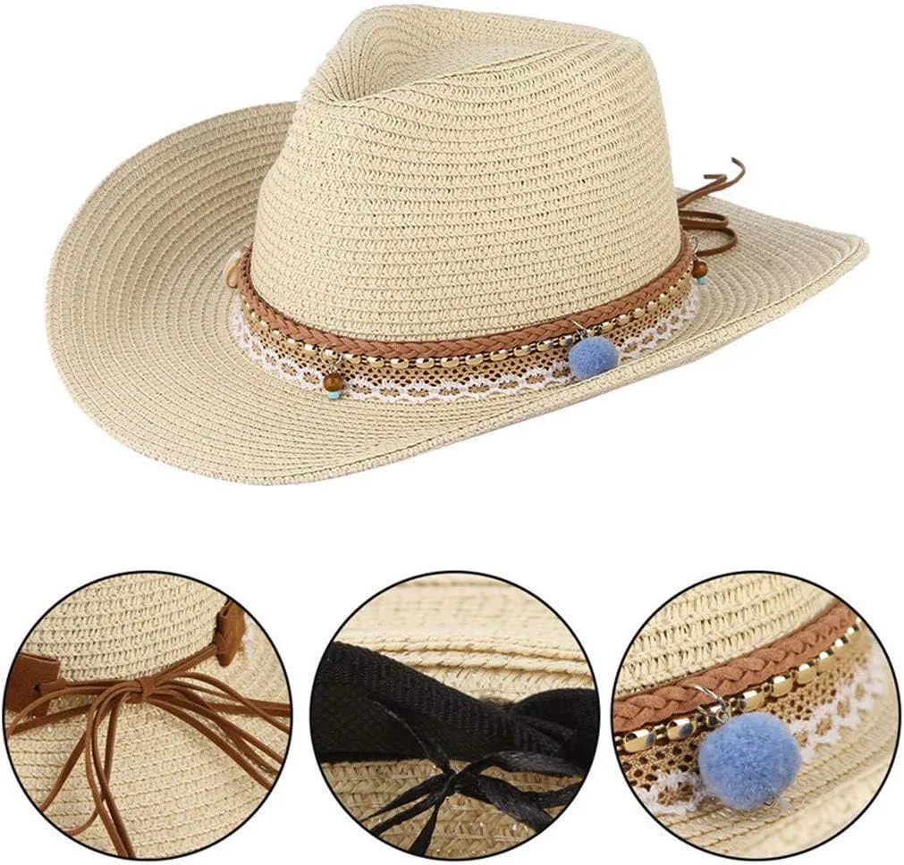 YOLAI Mens Wide Brim Sun Stra𝐰 Hat Roll Up Floppy Packable Fedora Hat Stra𝐰 Cowboy Hat for Music Festival