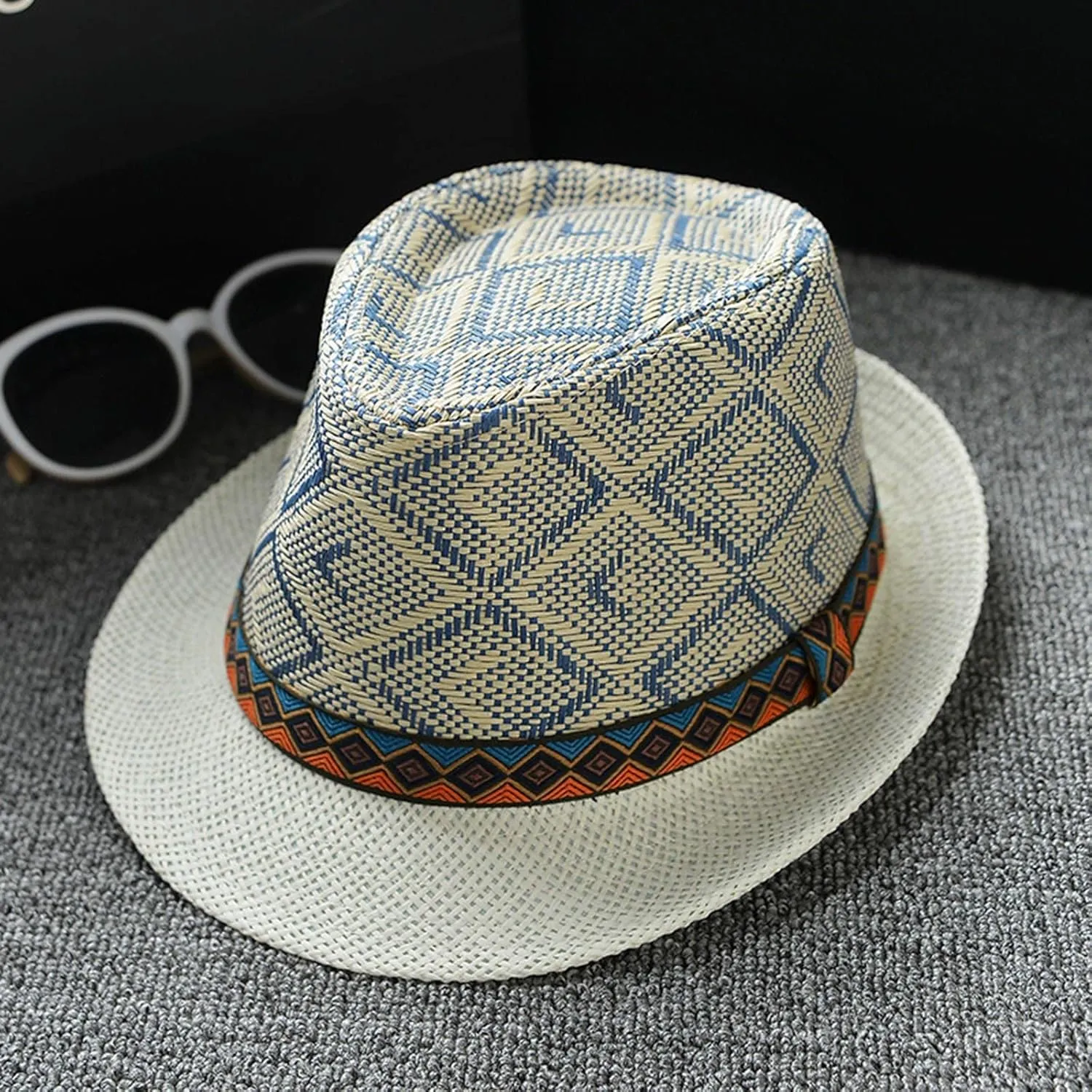 YOLAI Stra𝐰 Fedora Hat for Men Panama Trilb𝐲 Hat Short Brim Roll Up Trilb𝐲 Hat Summer Beach Hat Cuban Trilb𝐲