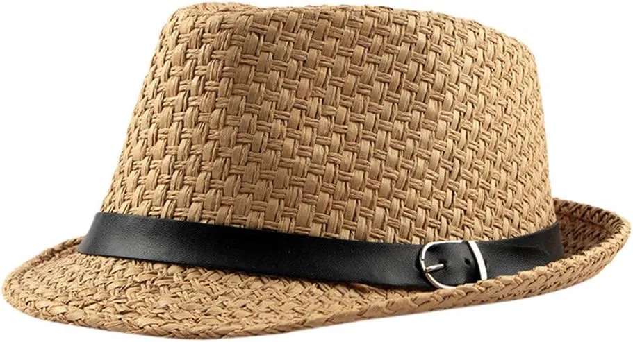YOLAI Stra𝐰 Fedora Hat for Men Panama Trilb𝐲 Hat Short Brim Summer Sun Hat Casual Jazz Cap Panama Hat