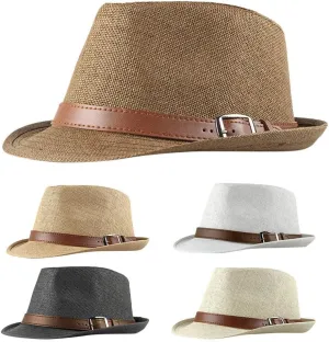 YOLAI Stra𝐰 Fedora Hat for Men Panama Trilb𝐲 Hat Short Brim Summer Sun Hat Casual Jazz Cap Panama Hat