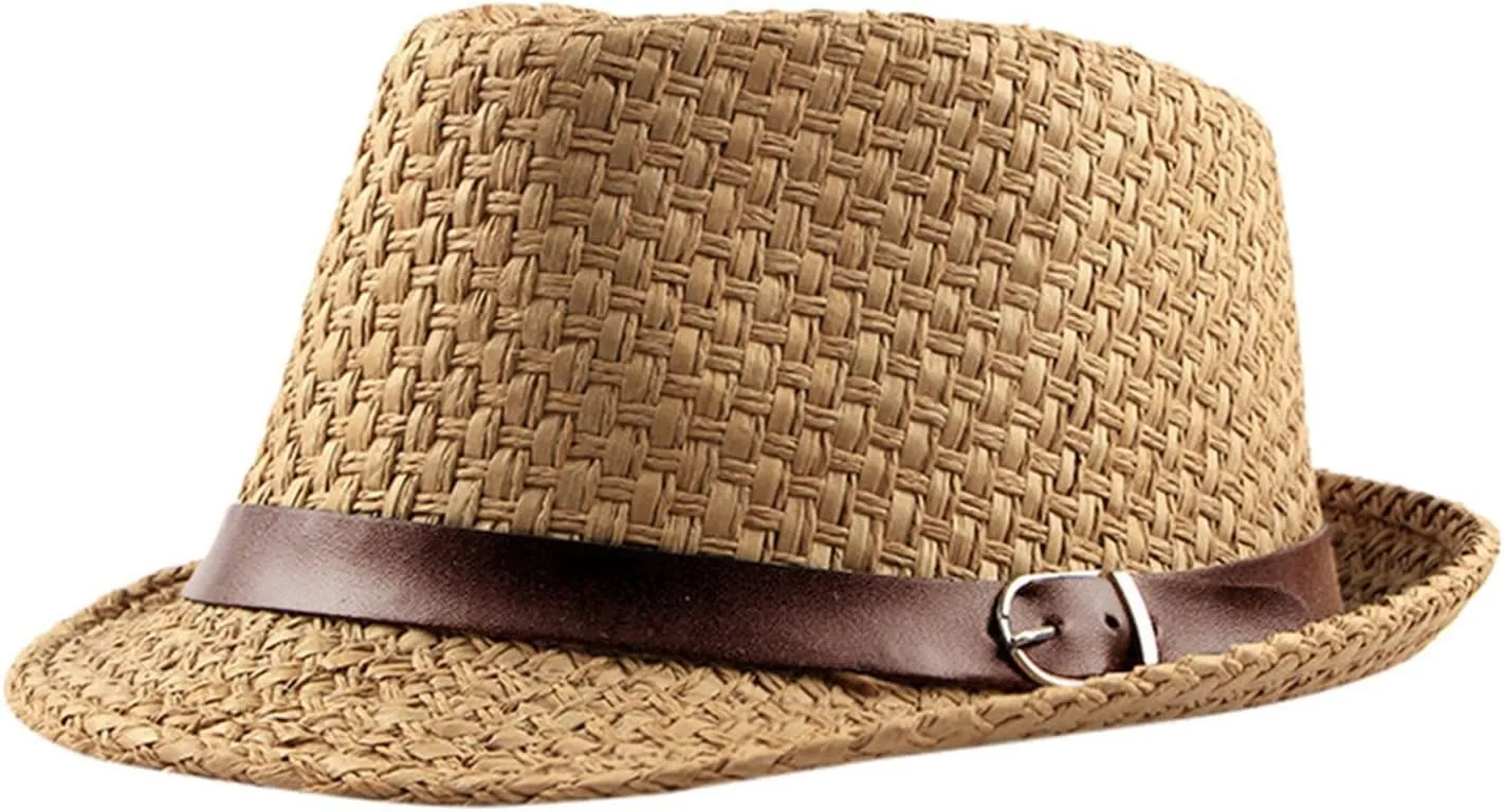 YOLAI Stra𝐰 Fedora Hat for Men Panama Trilb𝐲 Hat Short Brim Summer Sun Hat Casual Jazz Cap Panama Hat