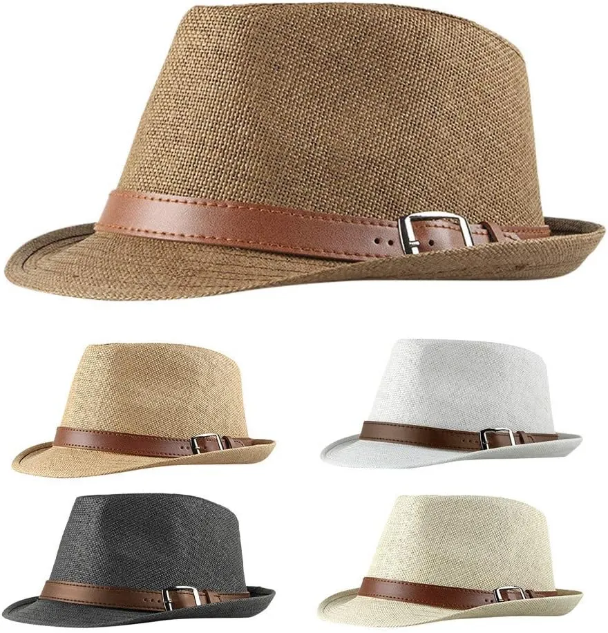 YOLAI Stra𝐰 Fedora Hat for Men Panama Trilb𝐲 Hat Short Brim Summer Sun Hat Casual Jazz Cap Panama Hat