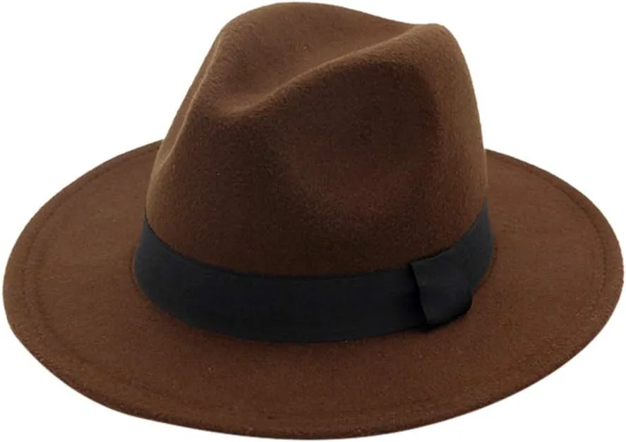 YOLAI Wide Brim Fedora Hat for Women Man Classic Suede Panama Hat with Band Western Outdoor Hat