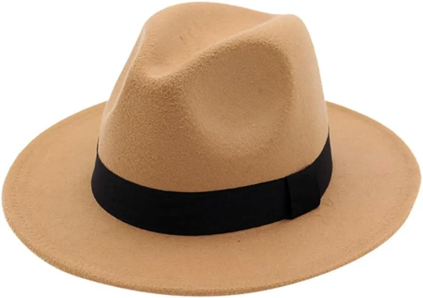 YOLAI Wide Brim Fedora Hat for Women Man Classic Suede Panama Hat with Band Western Outdoor Hat
