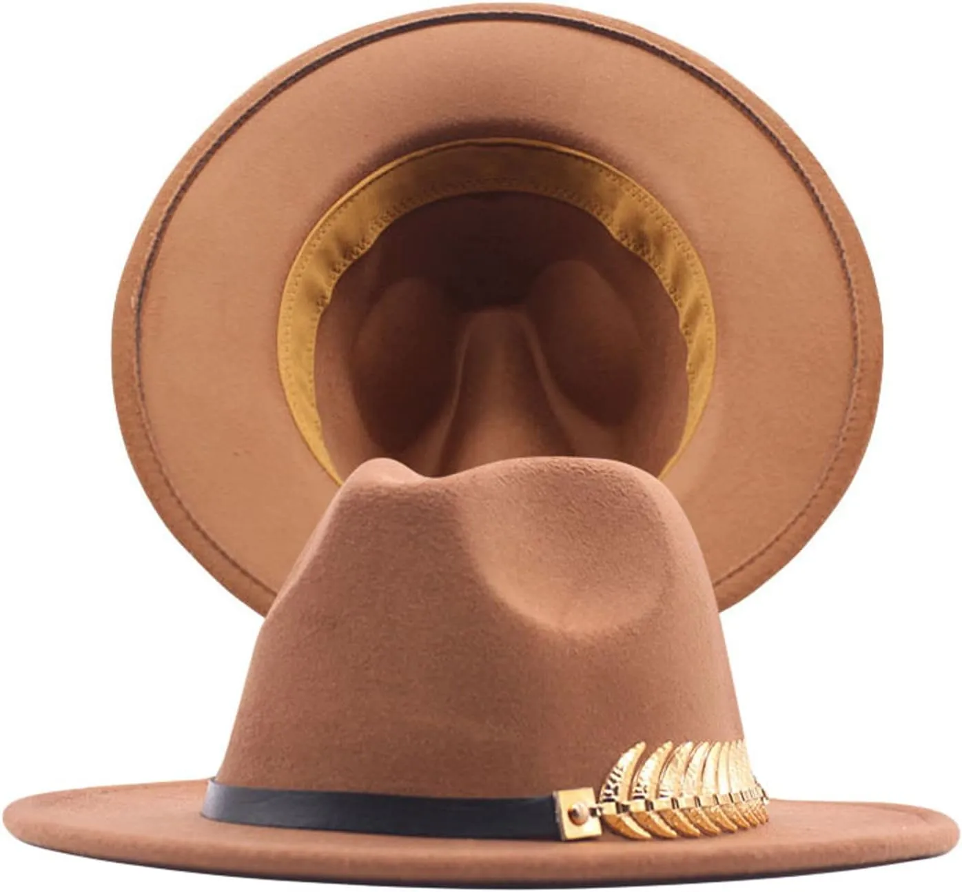 YOLAI Wide Brim Fedora Hats for Women and Men Classic Fel𝐭 Panama Hat Men'S Two Tone Dress Hat with Belt Buckle