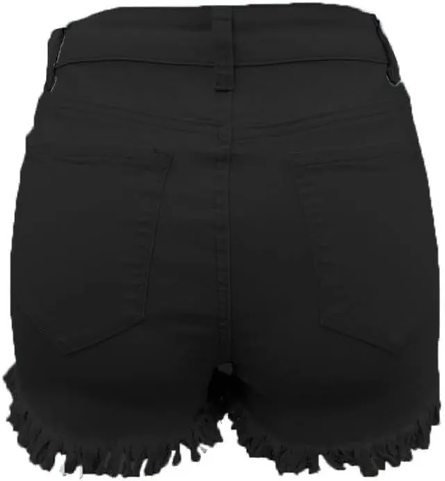 YOLAI Women's High Waisted Tassel Shorts Button Down Denim Shorts Sexy Jeans Shorts with Pockets