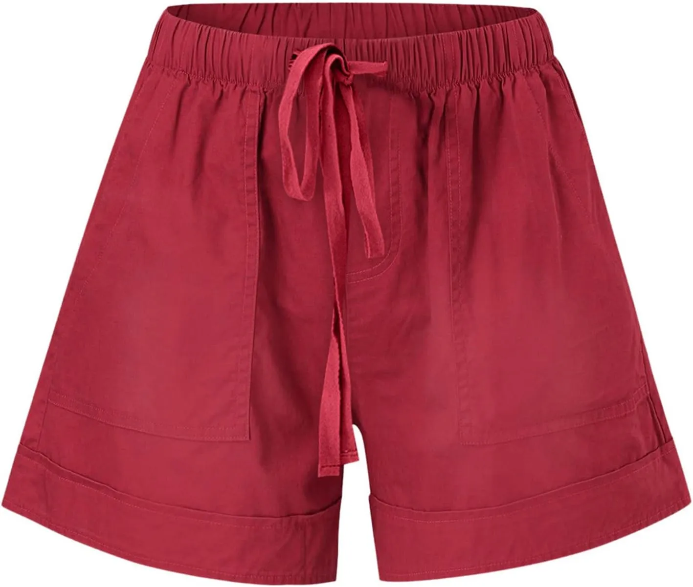 ZDRZK Womens Summer Shorts Plus Size Solid Comfy Drawstring Casual Shorts Elastic Waist Pocket Loose Travel Shorts Pants