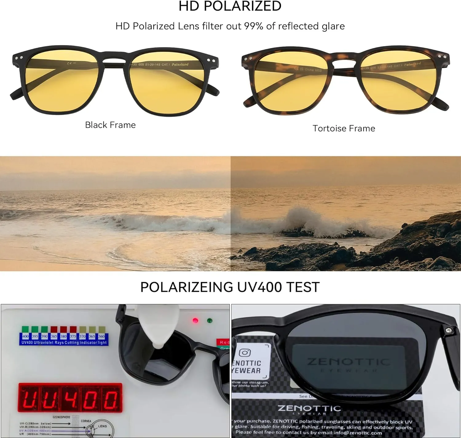 ZENOTTIC Polarized Sunglasses for Women Men: Retro Shades Round | Square Frame UV Protection 2 Pack