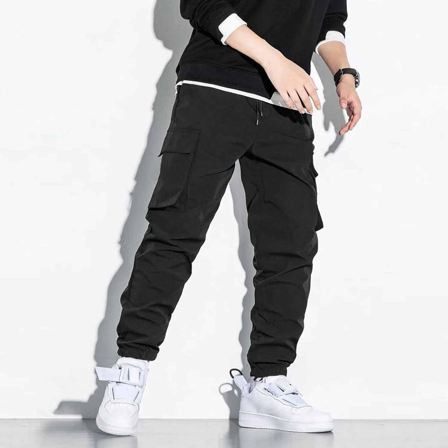 ZYXTIM Men's Relaxed Fit Straight Leg Outdoor Hiking Cargo Pants Multi-Pocket Solid Combat Tactical Hunting Work Scrub Pants